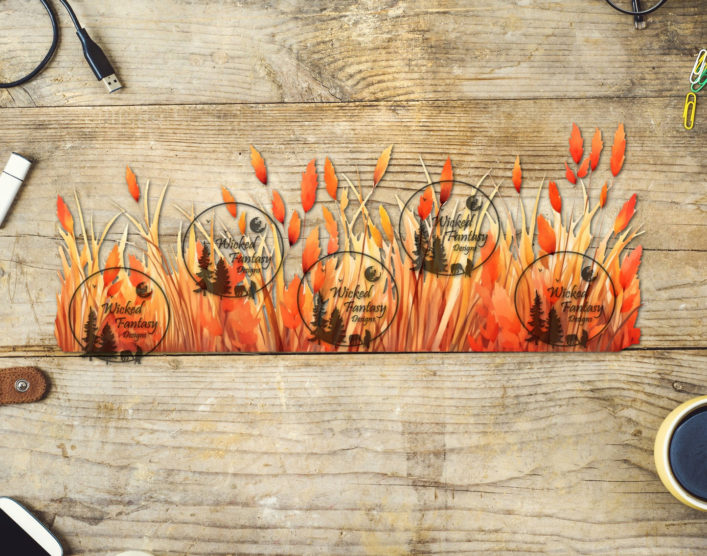 UVDTF Decal Tumbler Element Orange Grass Border