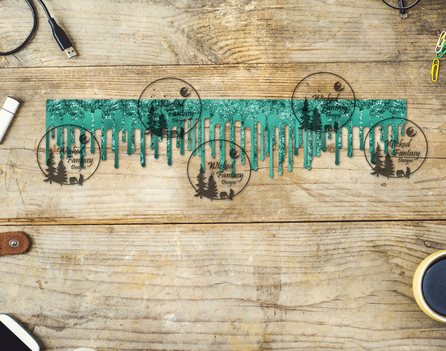 UVDTF Element Glitter Turquoise Drips