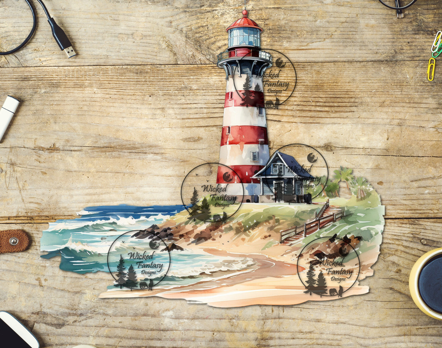 UVDTF Lighthouse Beach Tumbler Element Decal 7"x6"