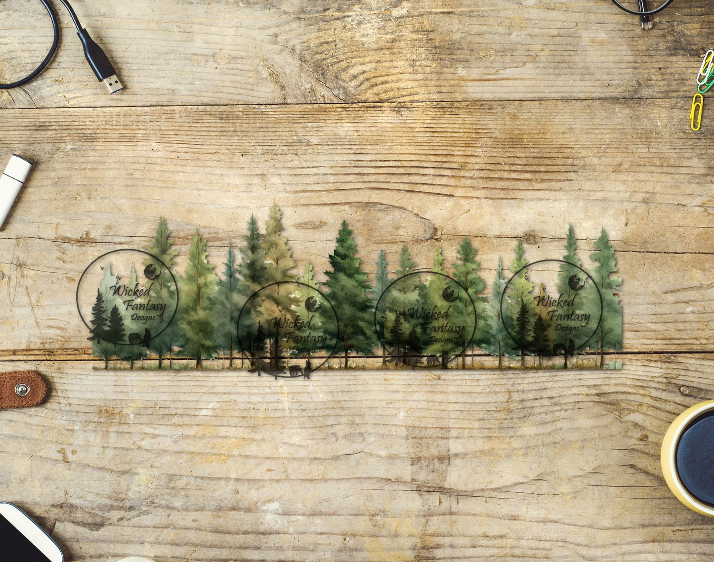 UVDTF Decal Tumbler Element Evergreen Pine Tree Border