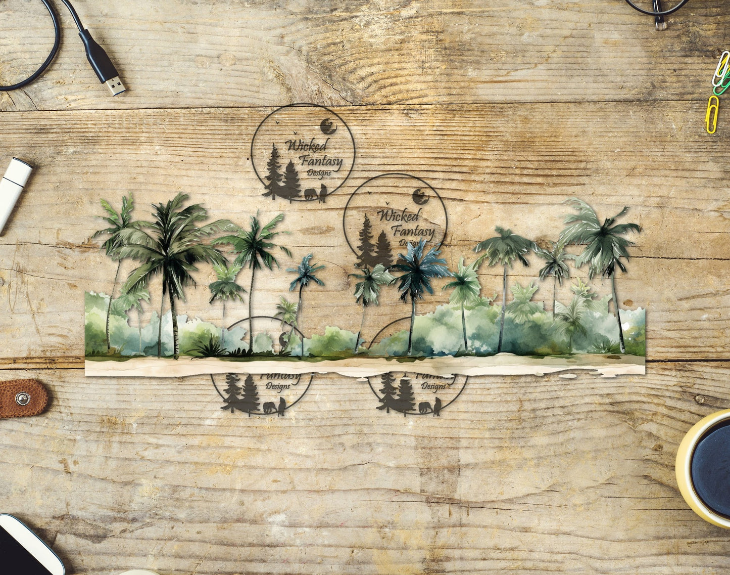 UVDTF Decal Tumbler Element Palm Tree Beach Border