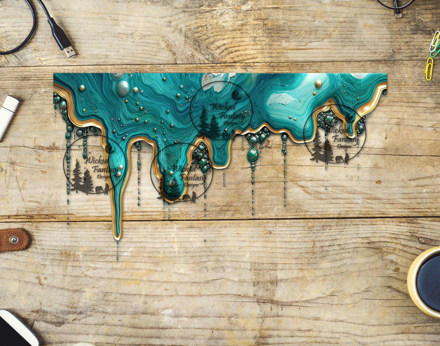 UVDTF Decal Turquoise Geode Drips Element