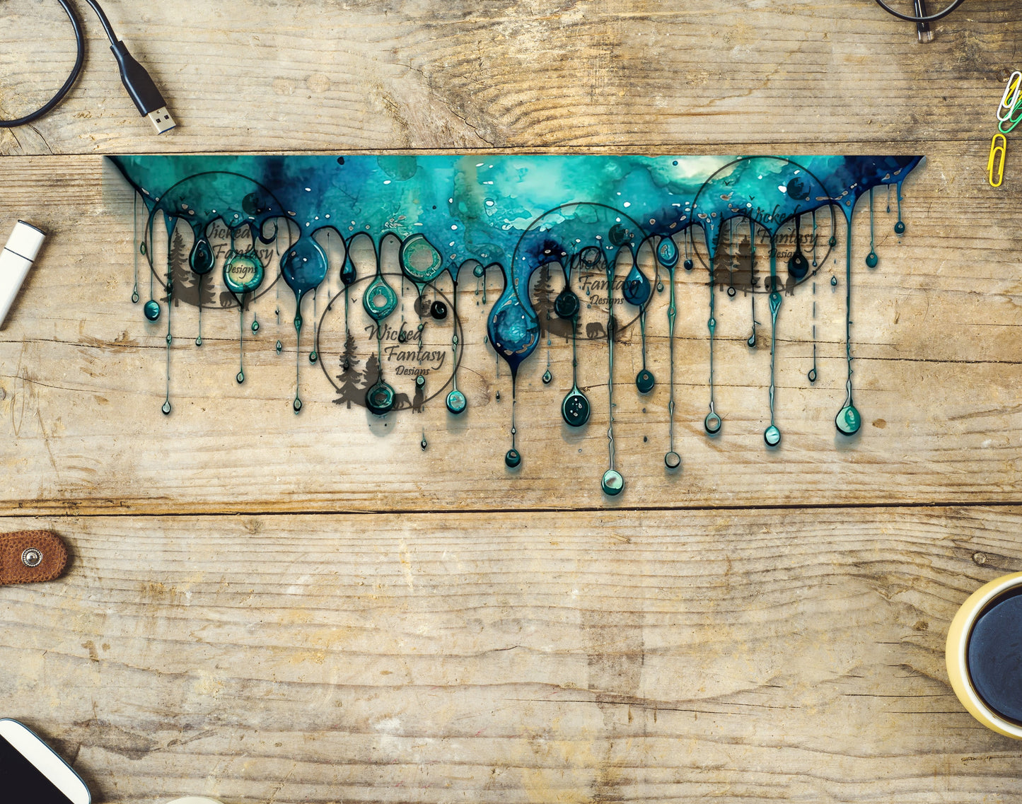 UVDTF Decal Teal Blue Watercolor Drips Element