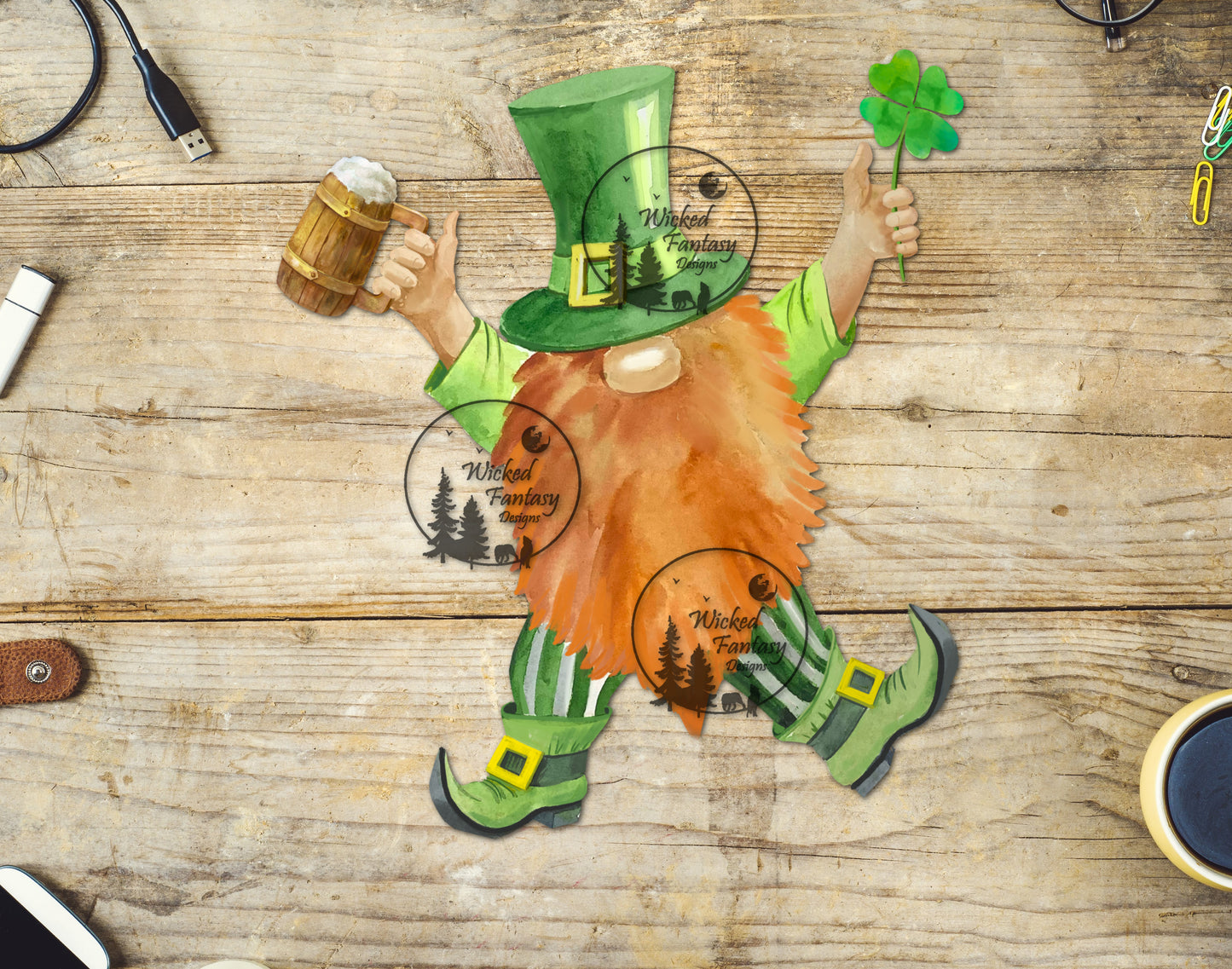 UVDTF Red Haired Gnome with Beer and Clover