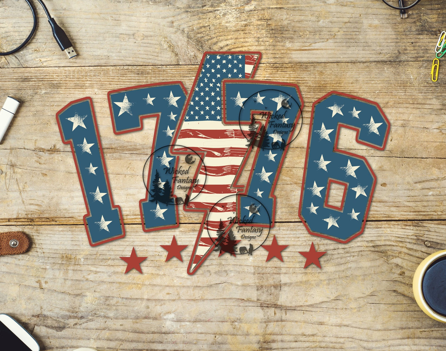 UVDTF USA American 1776 with Lightning Bolt