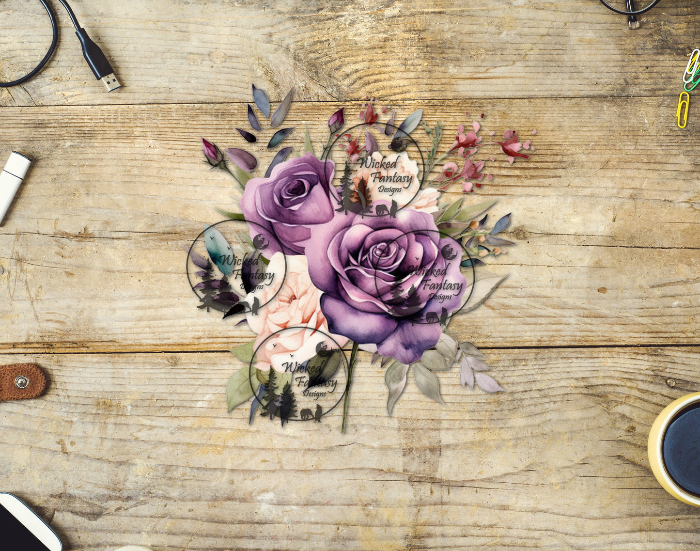 UVDTF Light Purple Rose Flower Arrangement