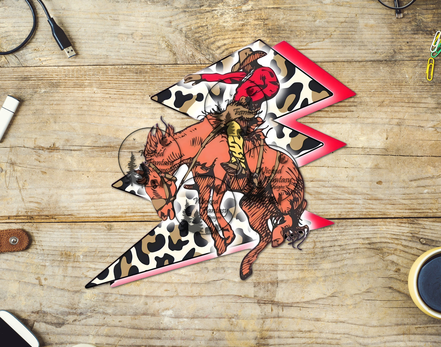 UVDTF Bronco and Leopard Print Lightning Bolt Western Horse