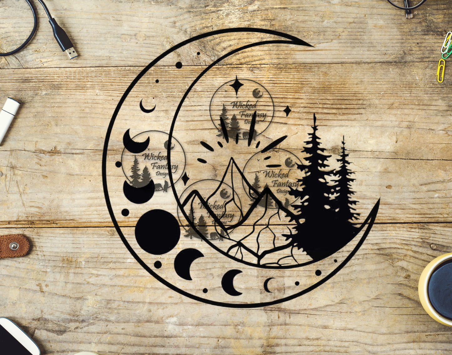 UVDTF Crescent Moon Mountain Scene