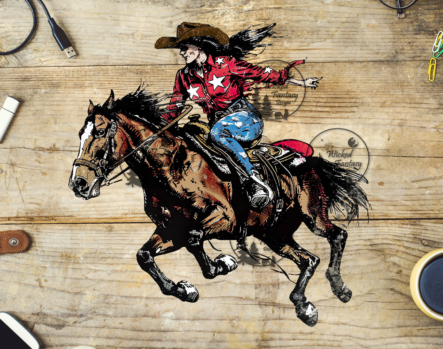 UVDTF Cowgirl Riding Horse Running