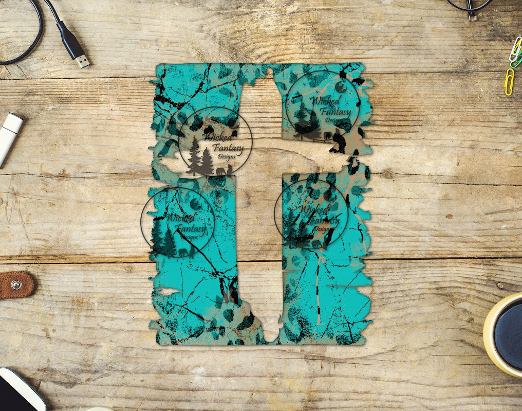 UVDTF Leopard and Teal Cross Silhouette