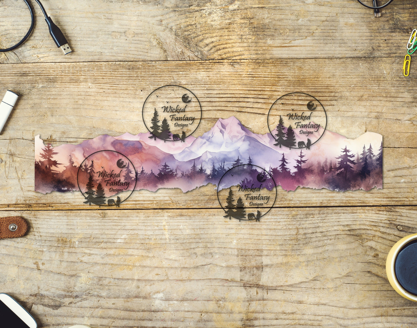 UVDTF Decal Tumbler Element Pastel Watercolor Mountain Border