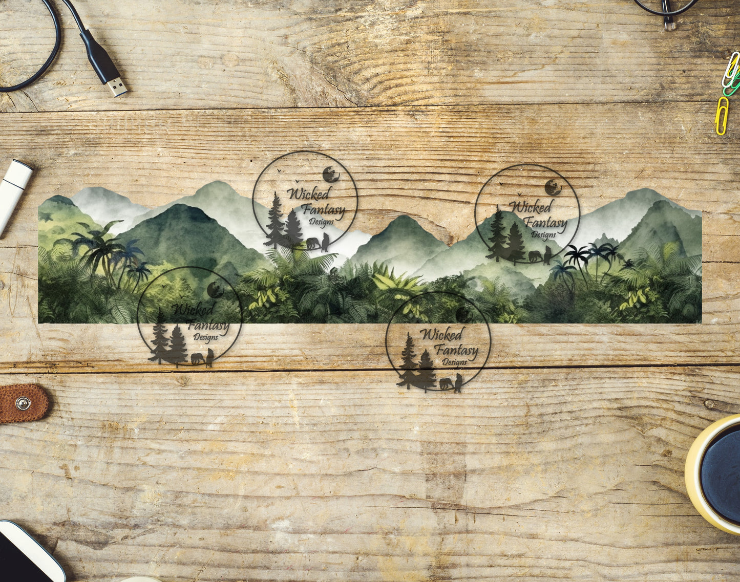 UVDTF Decal Tumbler Element Misty Jungle Mountain Border