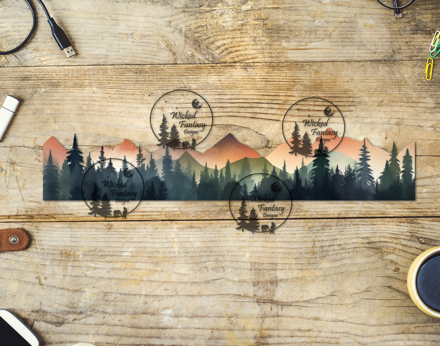 UVDTF Decal Tumbler Element Sunset Mountains Border