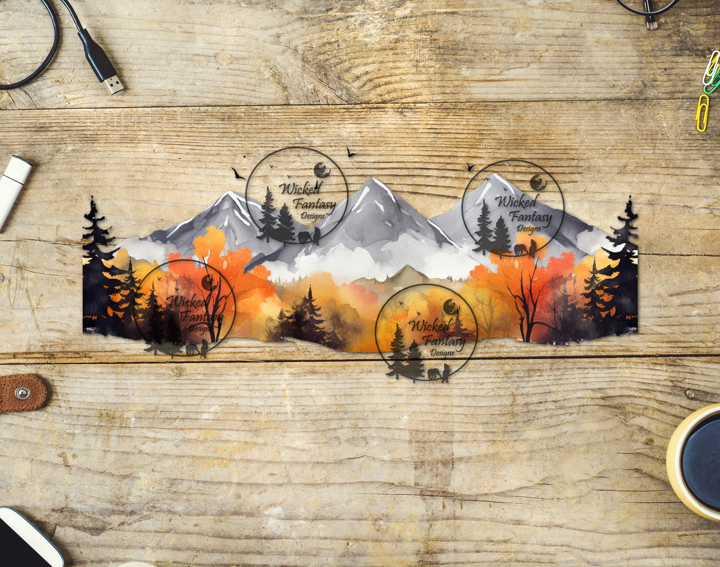 UVDTF Decal Tumbler Element Autumn Mountains Border