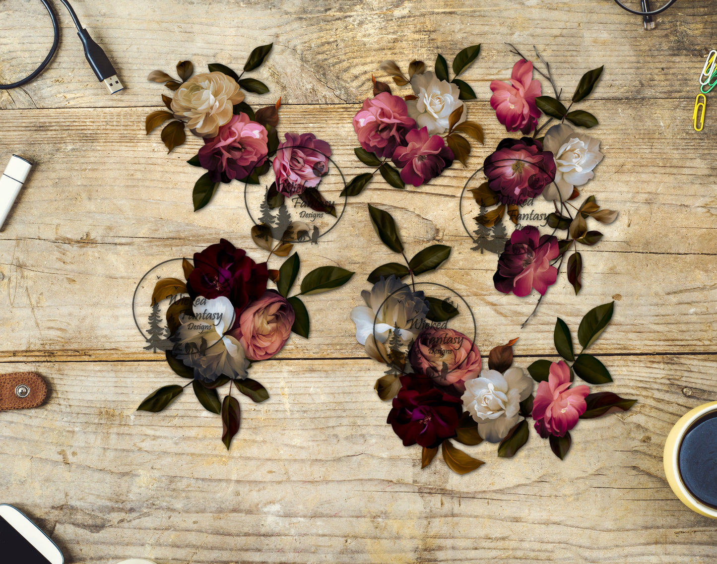 UVDTF Decal Dark Vibrant Peony Elements 9"x8"
