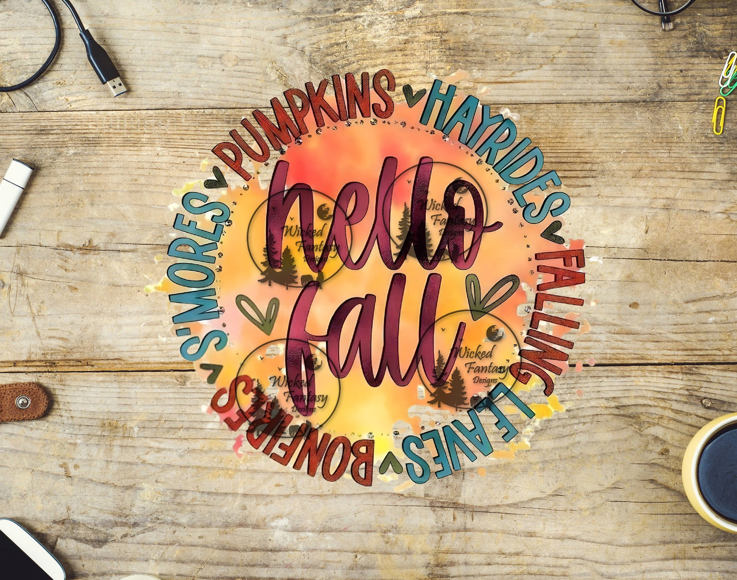 UVDTF Hello Fall Pumpkins Hayrides Bonfires