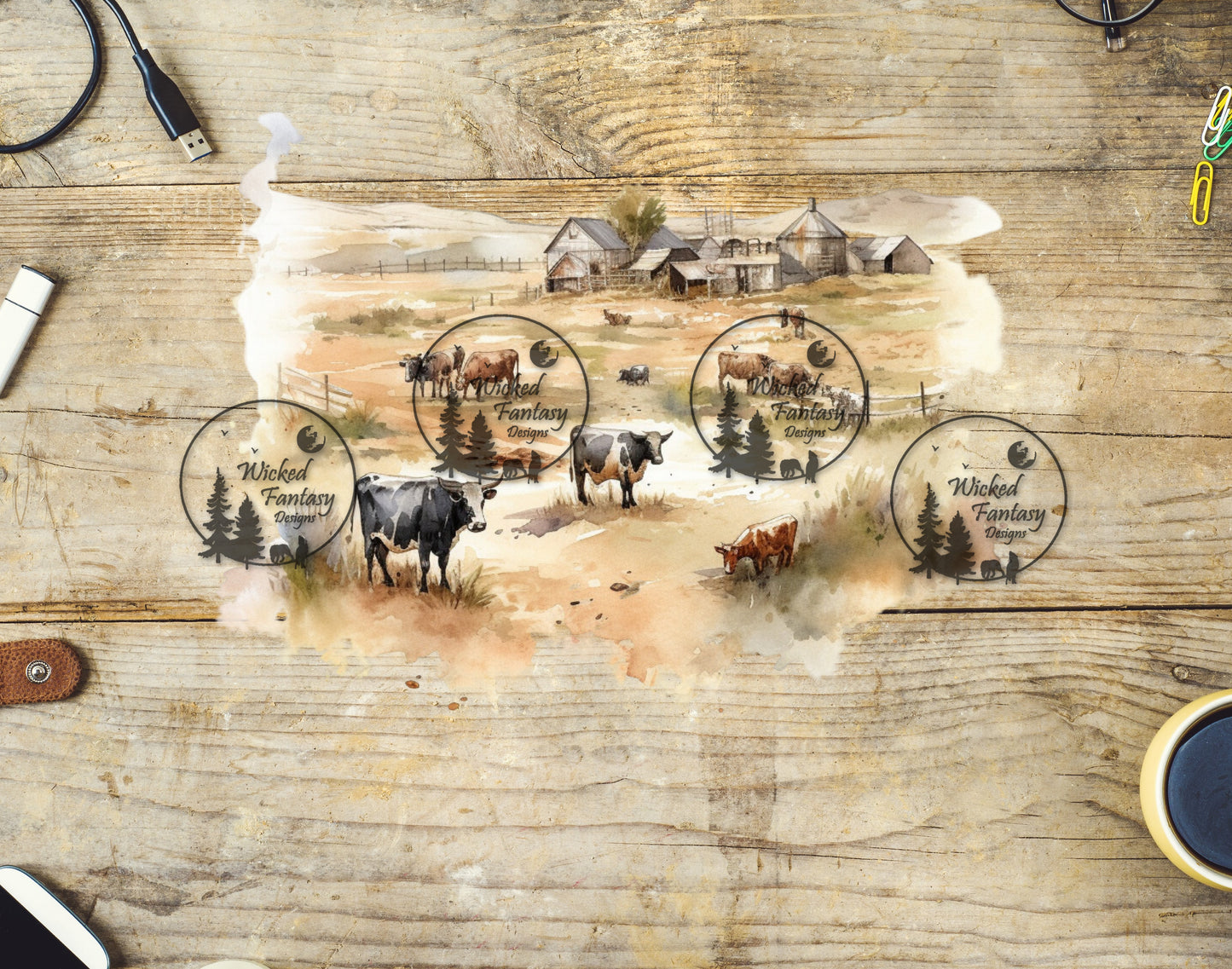 UVDTF Farm Ranch Scene with Barn and Dairy Cows