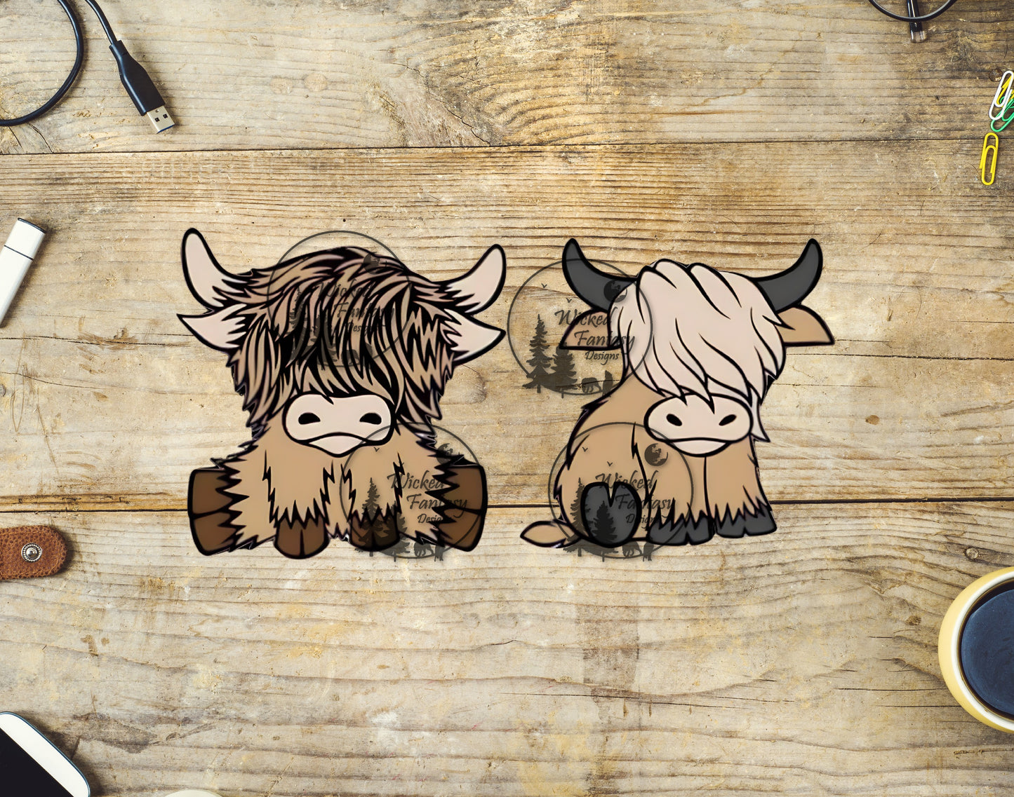 UVDTF Cartoon Highland Cows