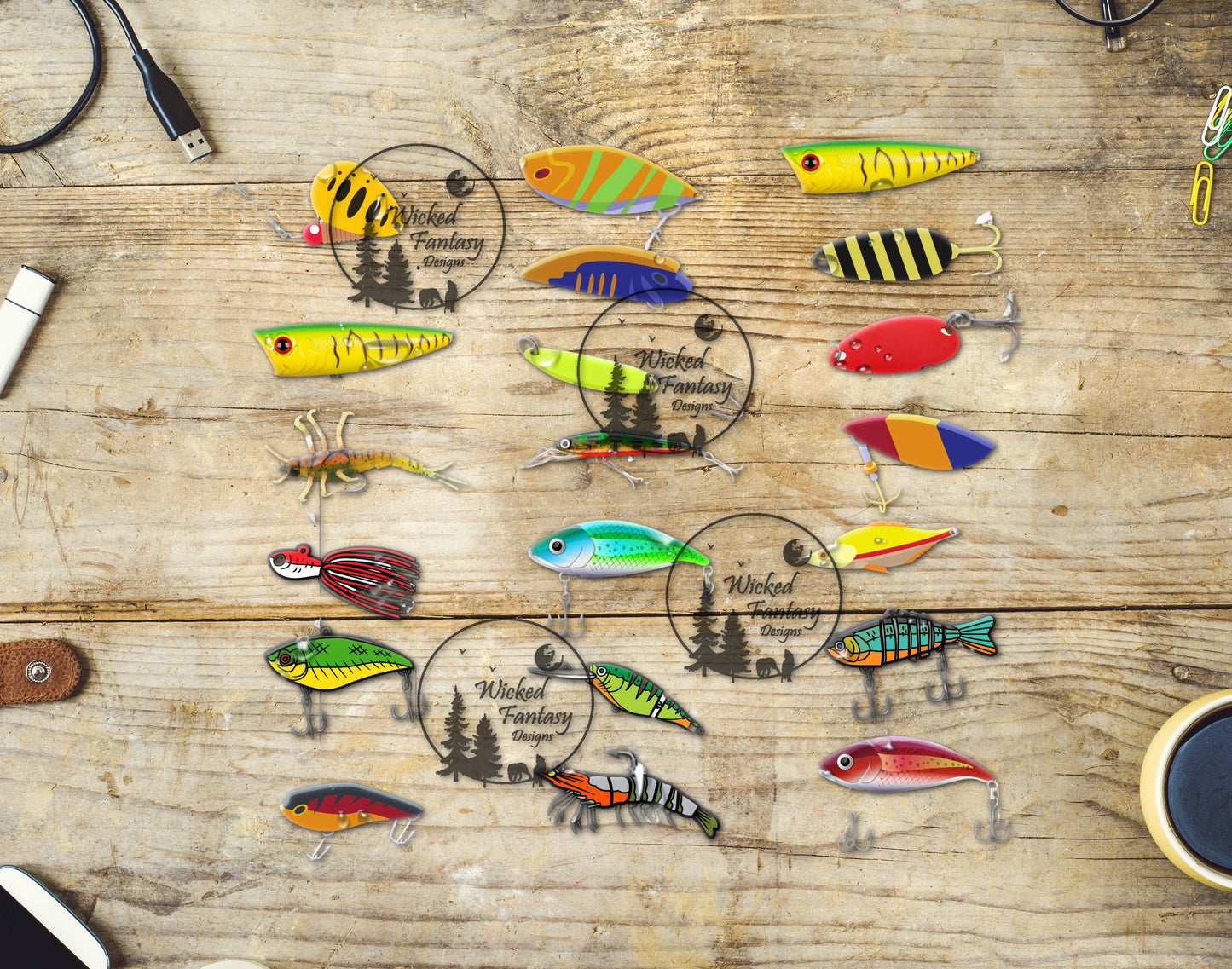 UVDTF Fishing Lures 2.0 Tumbler Element 10"x10"