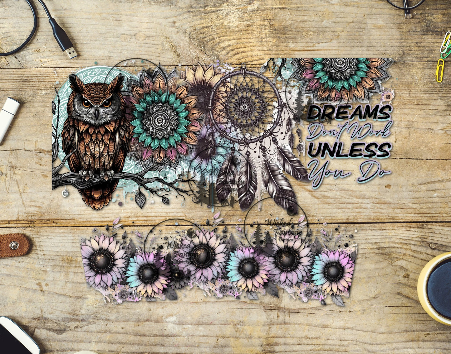 UVDTF Dreams Don't Work Unless You Do Tumbler Wrap Element 40oz 16oz multiple sizes