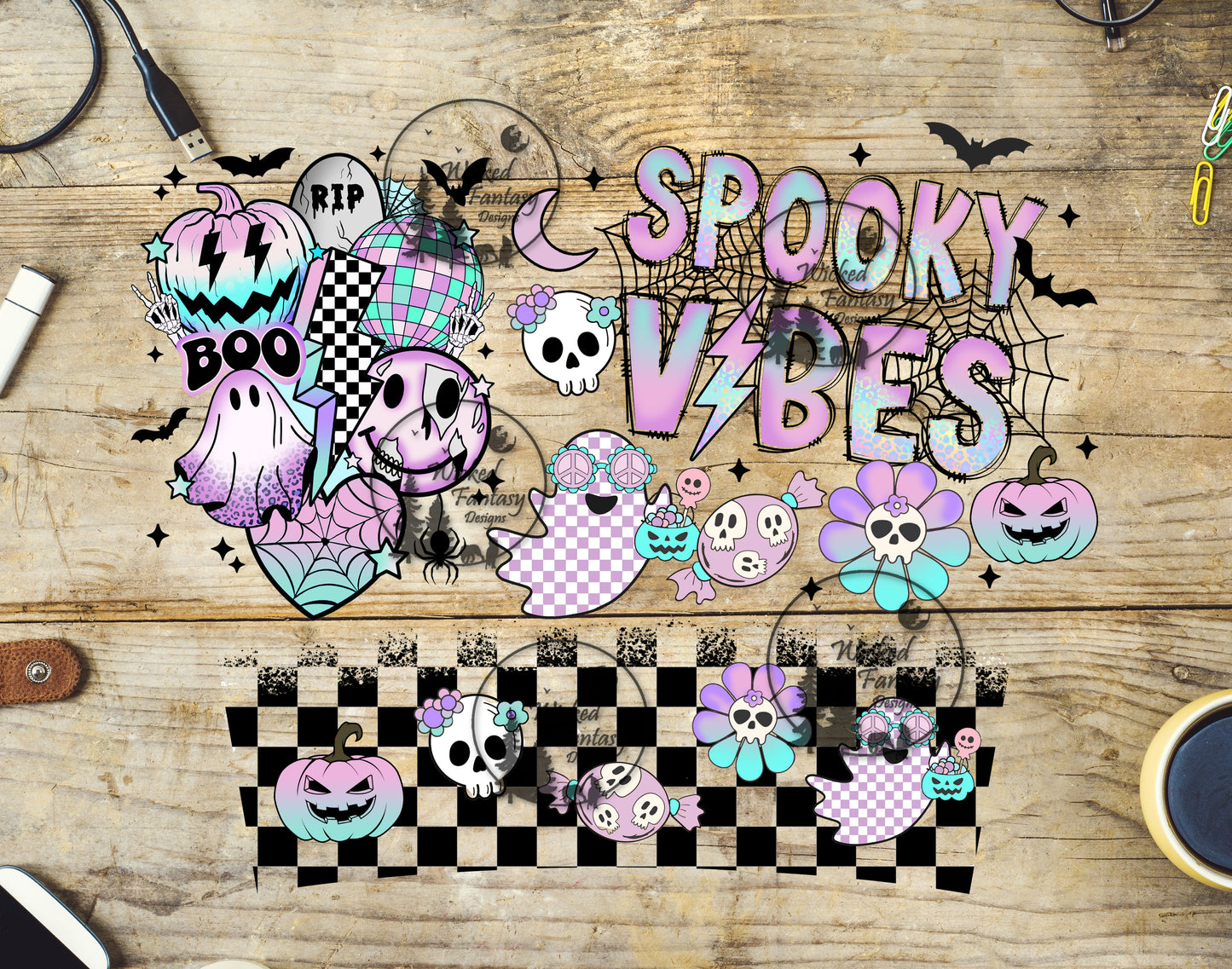 UVDTF Decal Element 40oz Tumbler Wrap Spooky Vibes Pastel