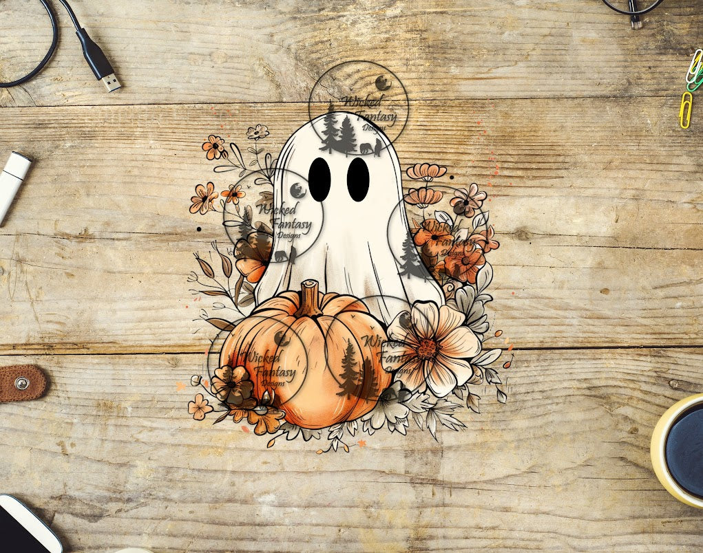 UVDTF Halloween Cute Ghost Pumpkins Flowers