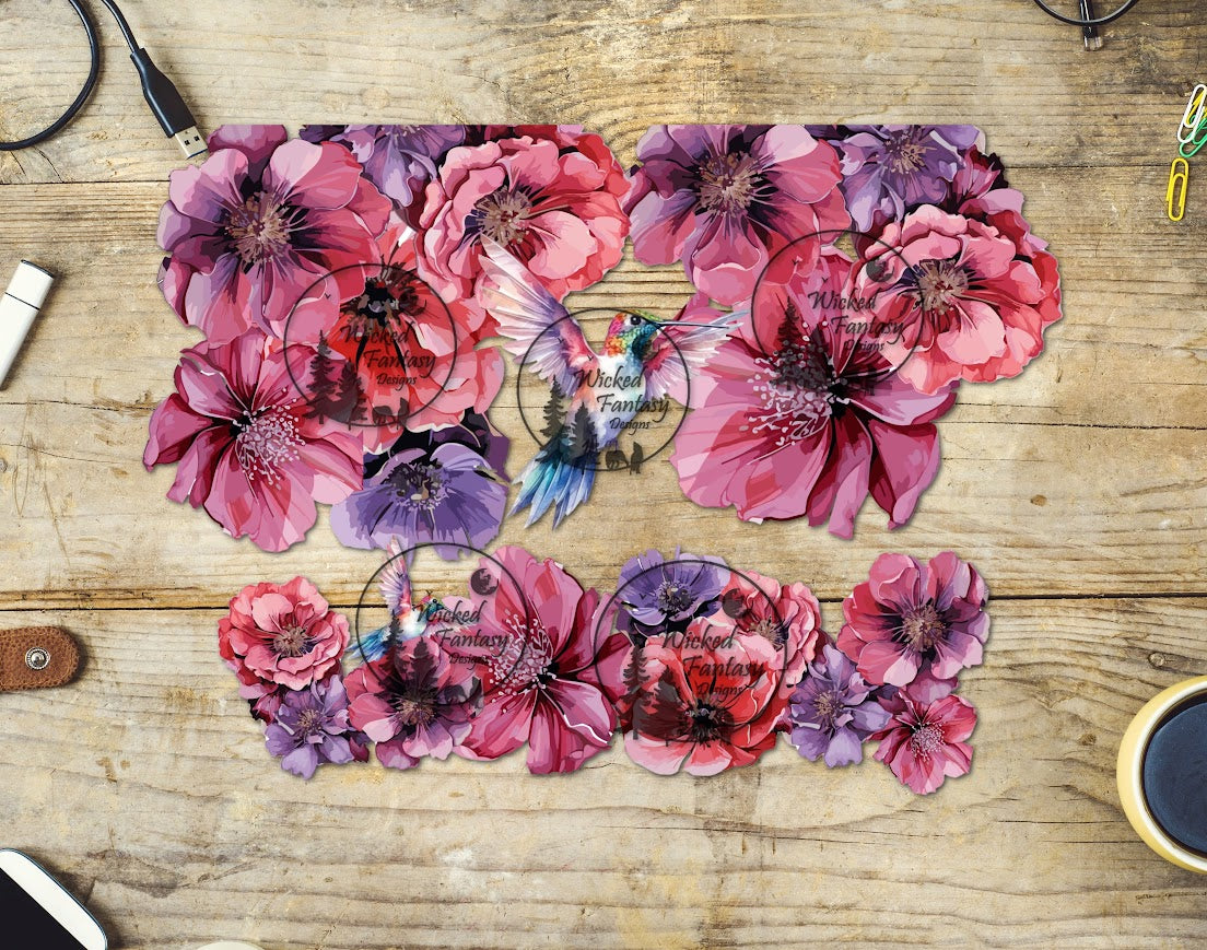 UVDTF Humming Bird and Pink Flowers 16oz 40oz Tumbler Wrap Element