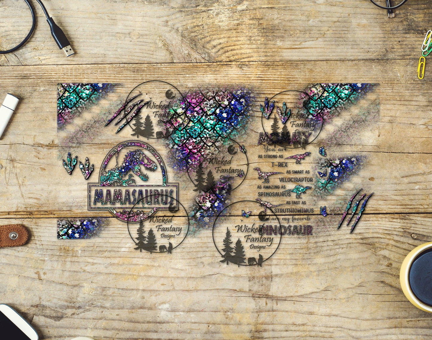 UVDTF Mamasaurus 16oz 40oz Tumbler Wrap Element