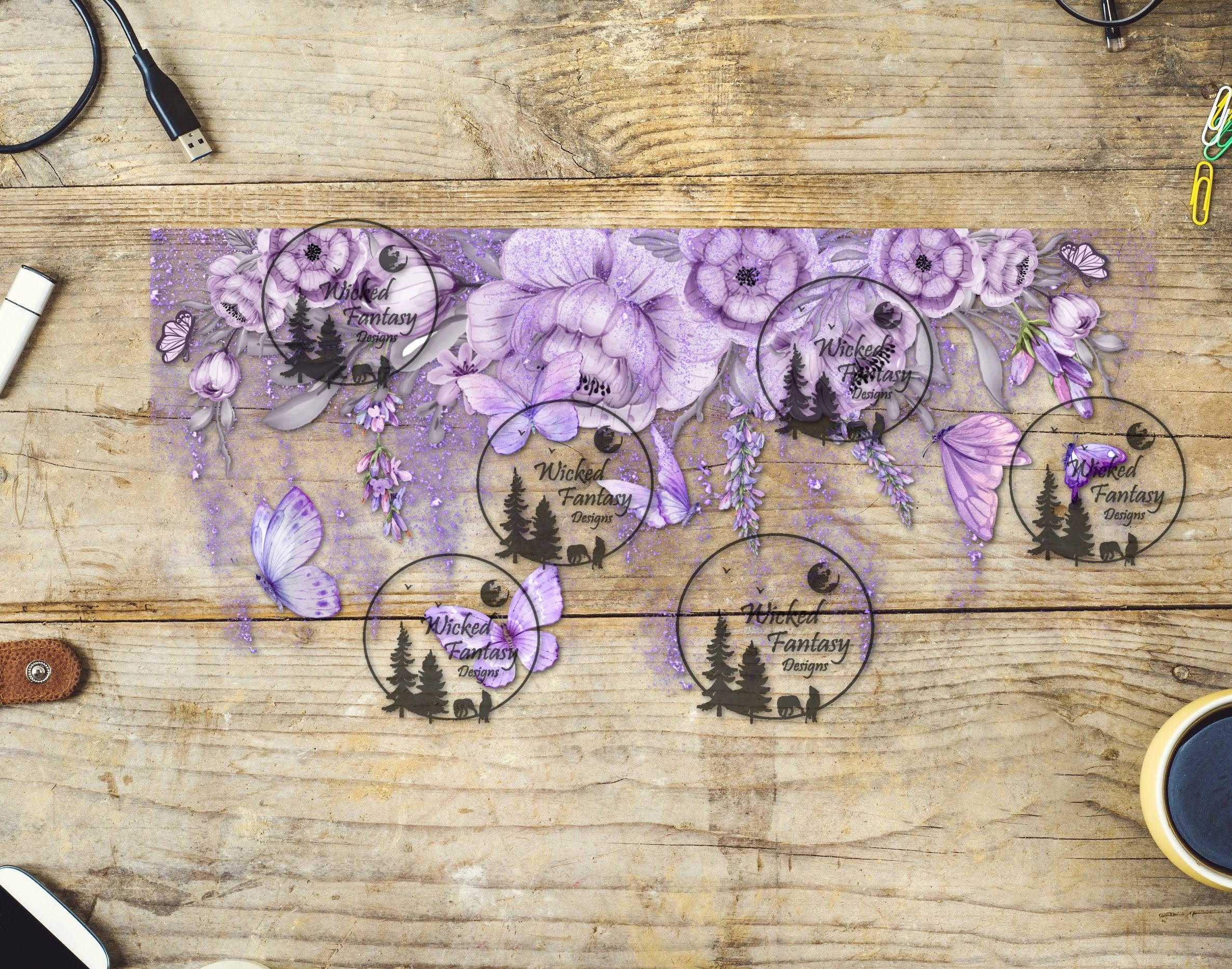 UVDTF Lavender Butterflies 16oz 40oz Tumbler Wrap Element – Wicked ...