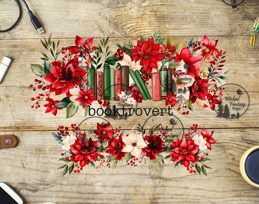 UVDTF Booktrovert Poinsettias Wrap Element 40oz 16oz multiple sizes