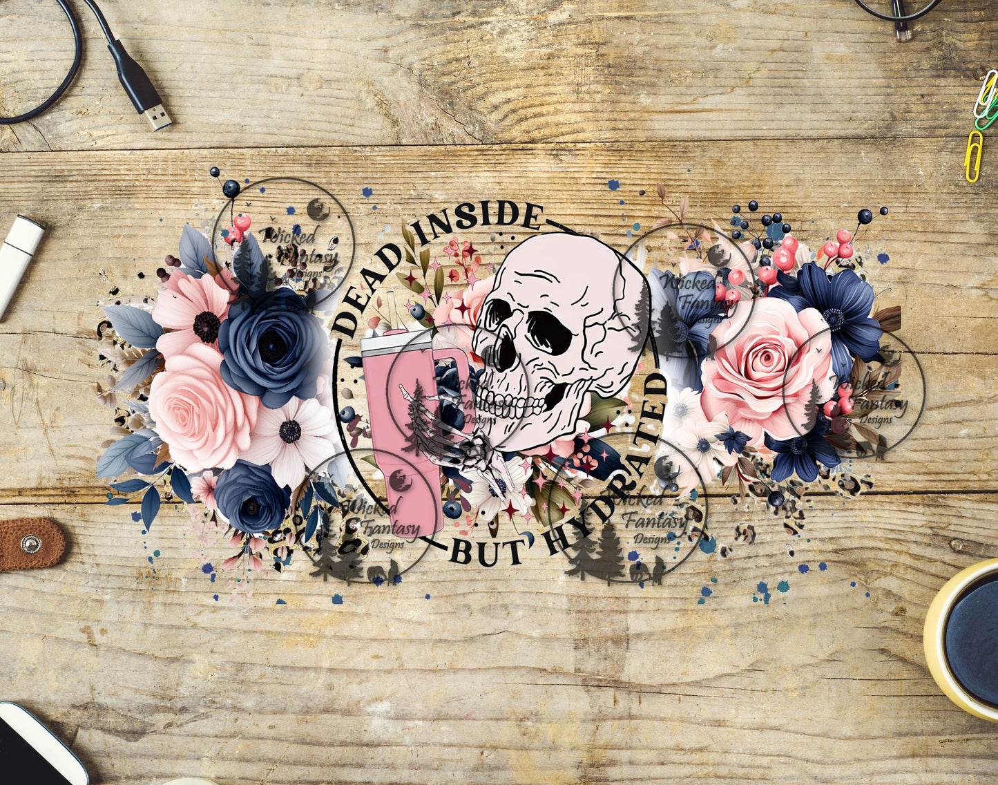 UVDTF Dead Inside but Hydrated 16oz 40oz Tumbler Wrap Element