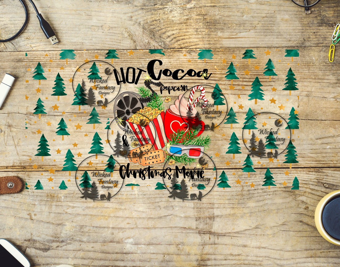 UVDTF Hot Cocoa and Christmas Movies 16oz 40oz Tumbler Wrap Element