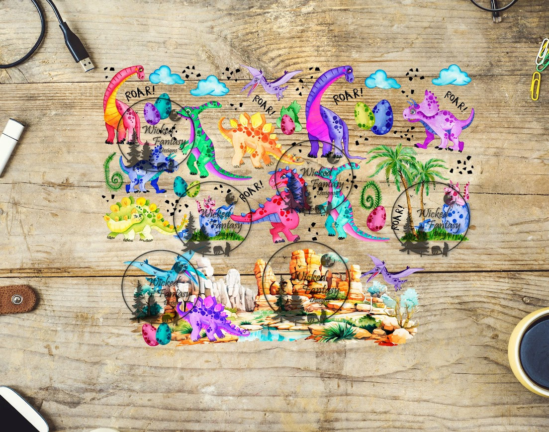 UVDTF Dinosaur Cartoon Wrap Element 40oz 16oz multiple sizes