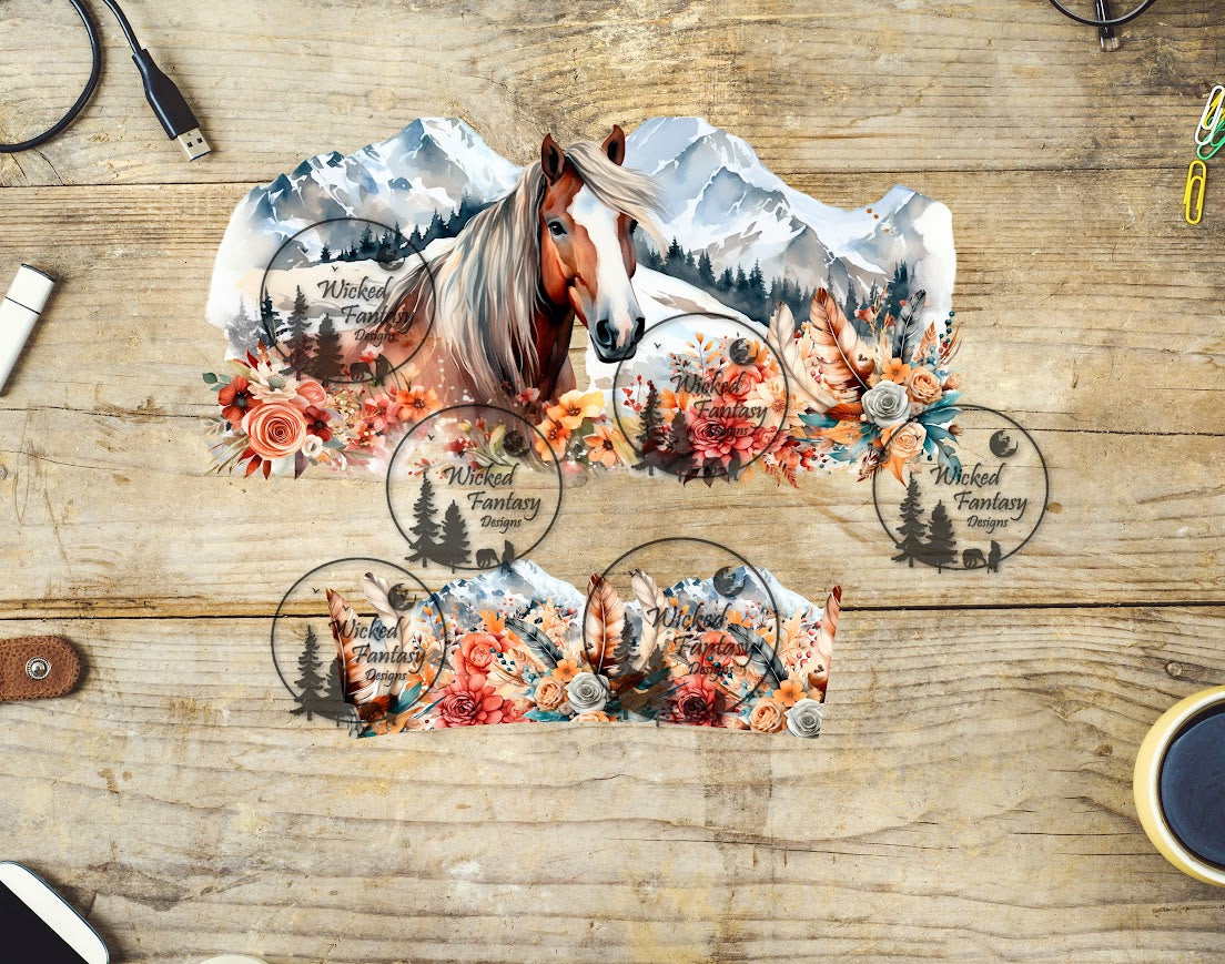 UVDTF Boho Horse and Mountains Wrap Element 40oz 16oz multiple sizes