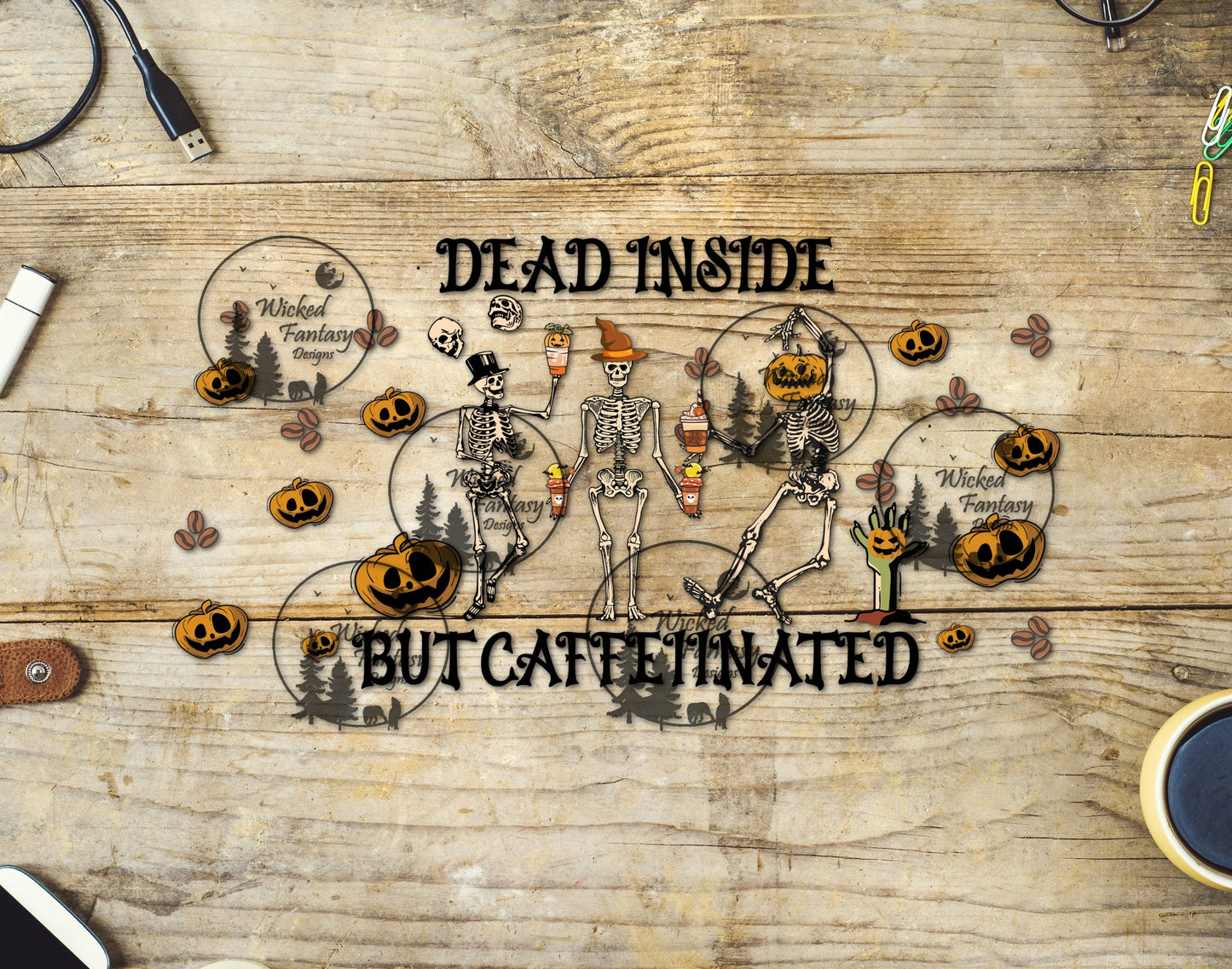 UVDTF Dead Inside but Caffinated 16oz 40oz Tumbler Wrap Element