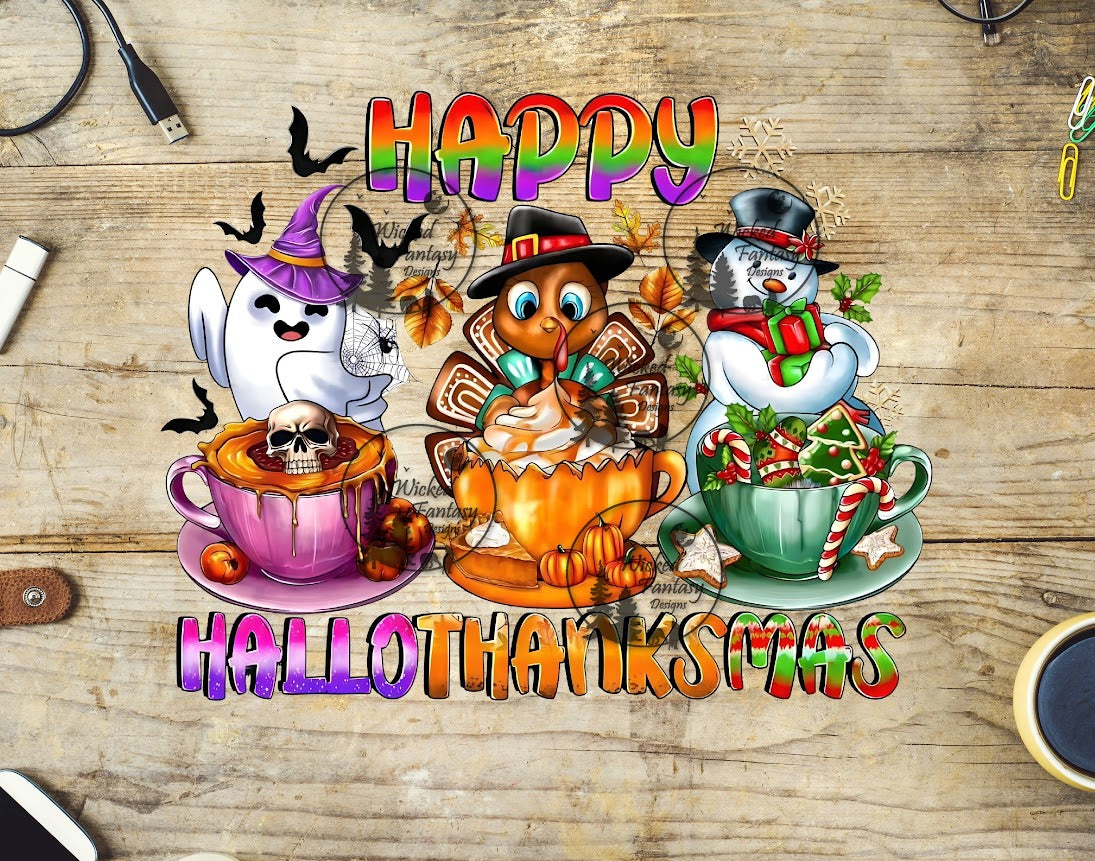 UVDTF Happy HalloThankMas Ghost Turkey and Snowman