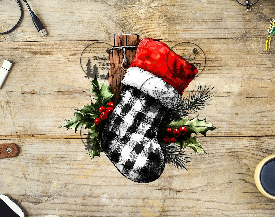 UVDTF Black and White Plaid Stocking