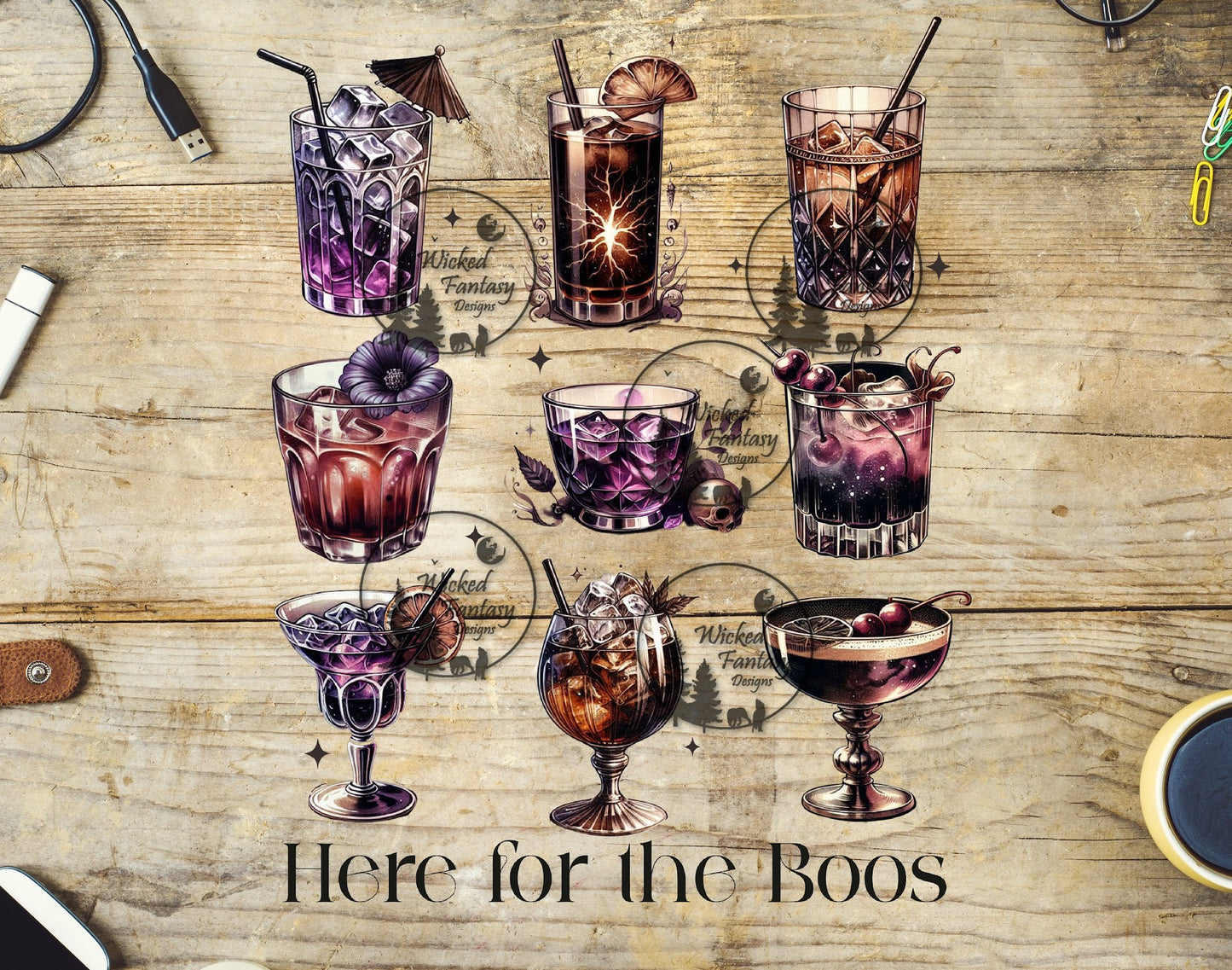 UVDTF Here For The Boos Cocktails Elements 6"x7"