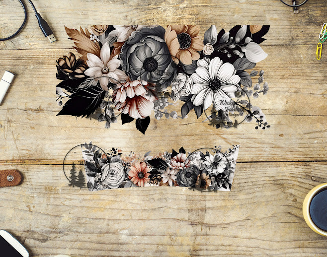UVDTF Black Tan and Cream Floral Wrap Element 40oz 16oz Multiple Size