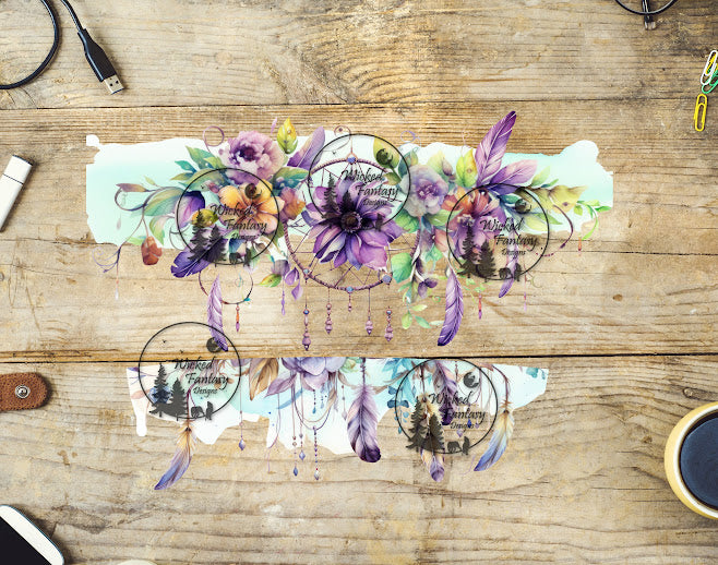 UVDTF Boho Sea Green and Purple Dreamcatcher Floral Wrap Element 40oz 16oz Multiple Sizes