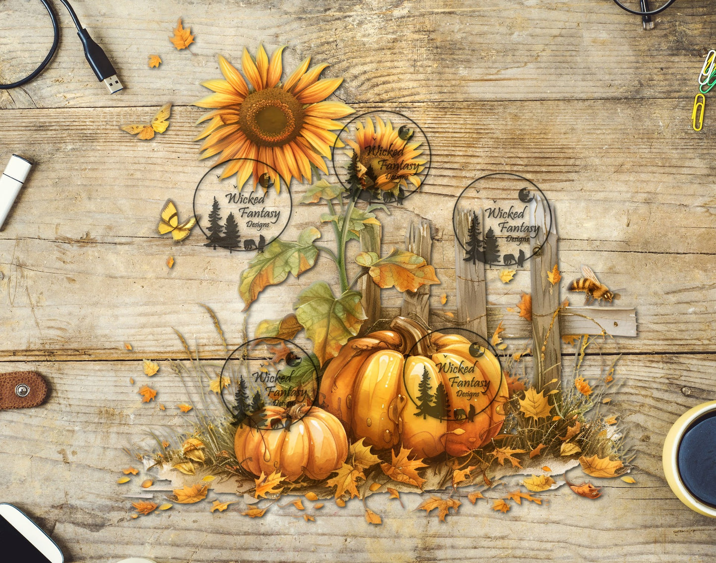 UVDTF Sunflowers and Pumpkins by the Picket Fence