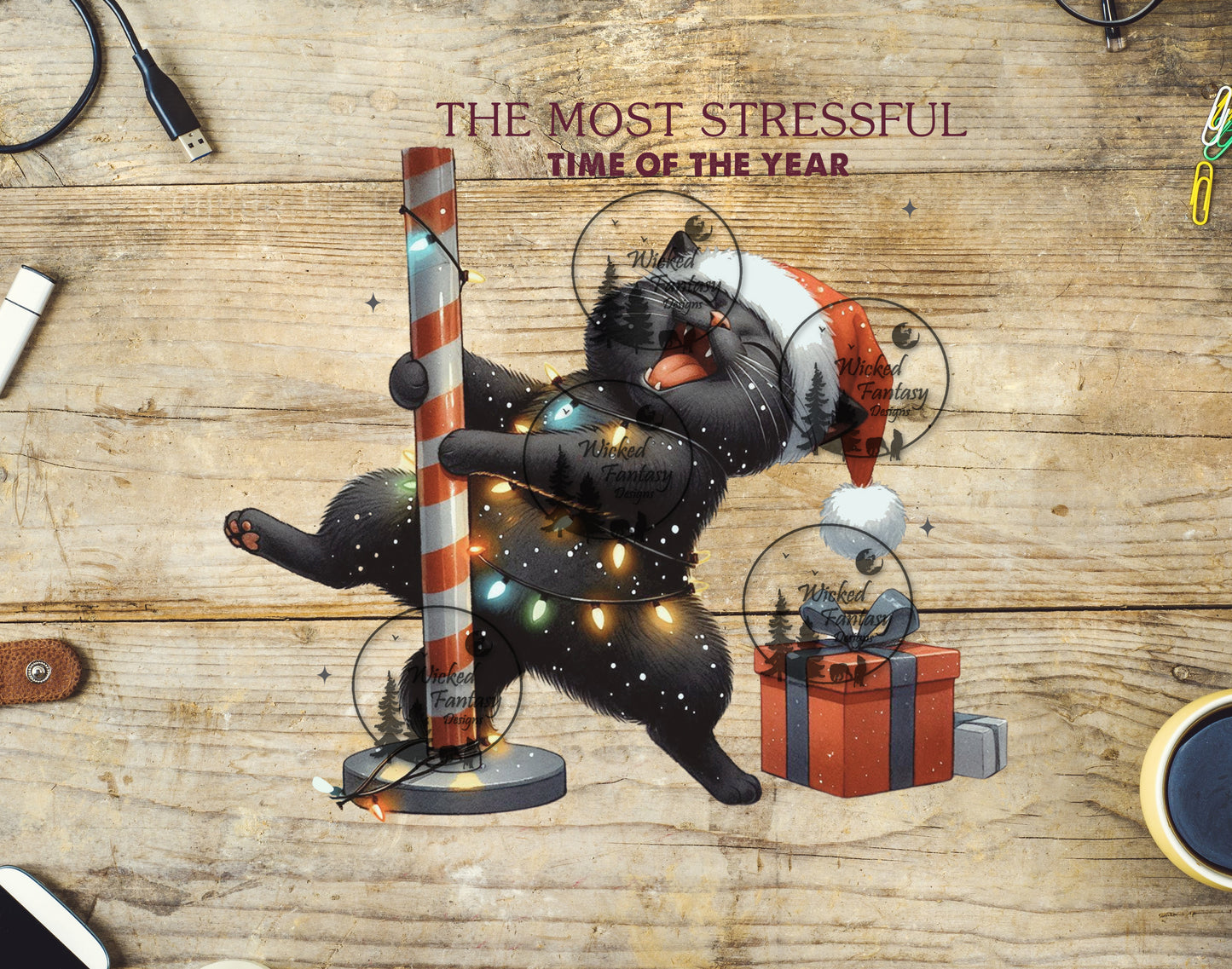 UVDTF The Most Stressful Time of Year Funny Cat with Lights