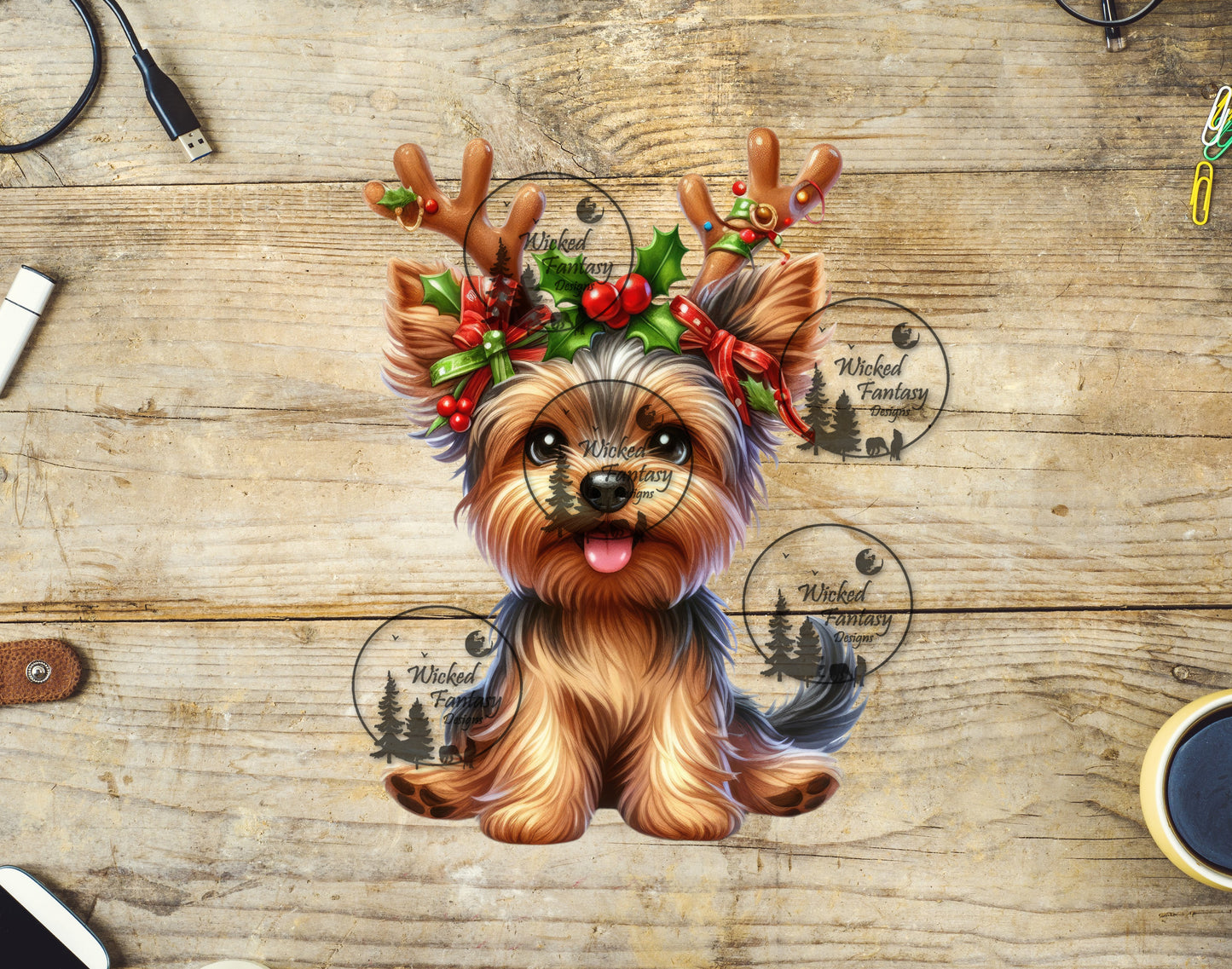 UVDTF Yorkie and Reindeer Antlers