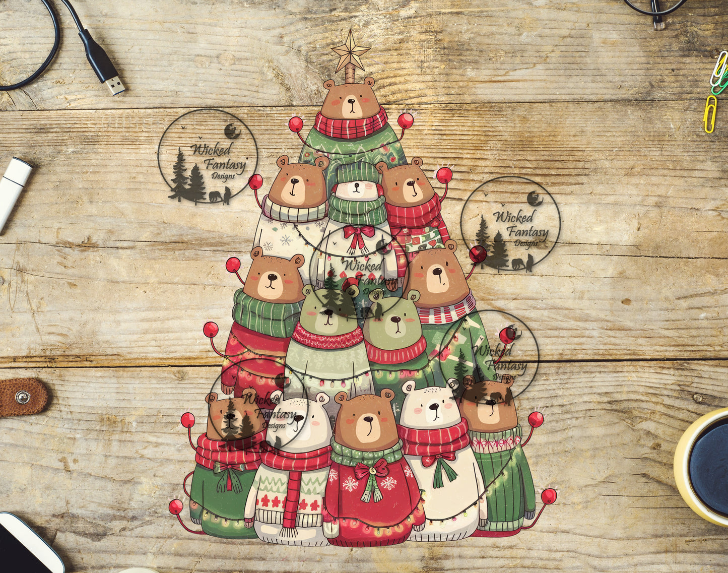 UVDTF Ugly Sweater Bears Tree