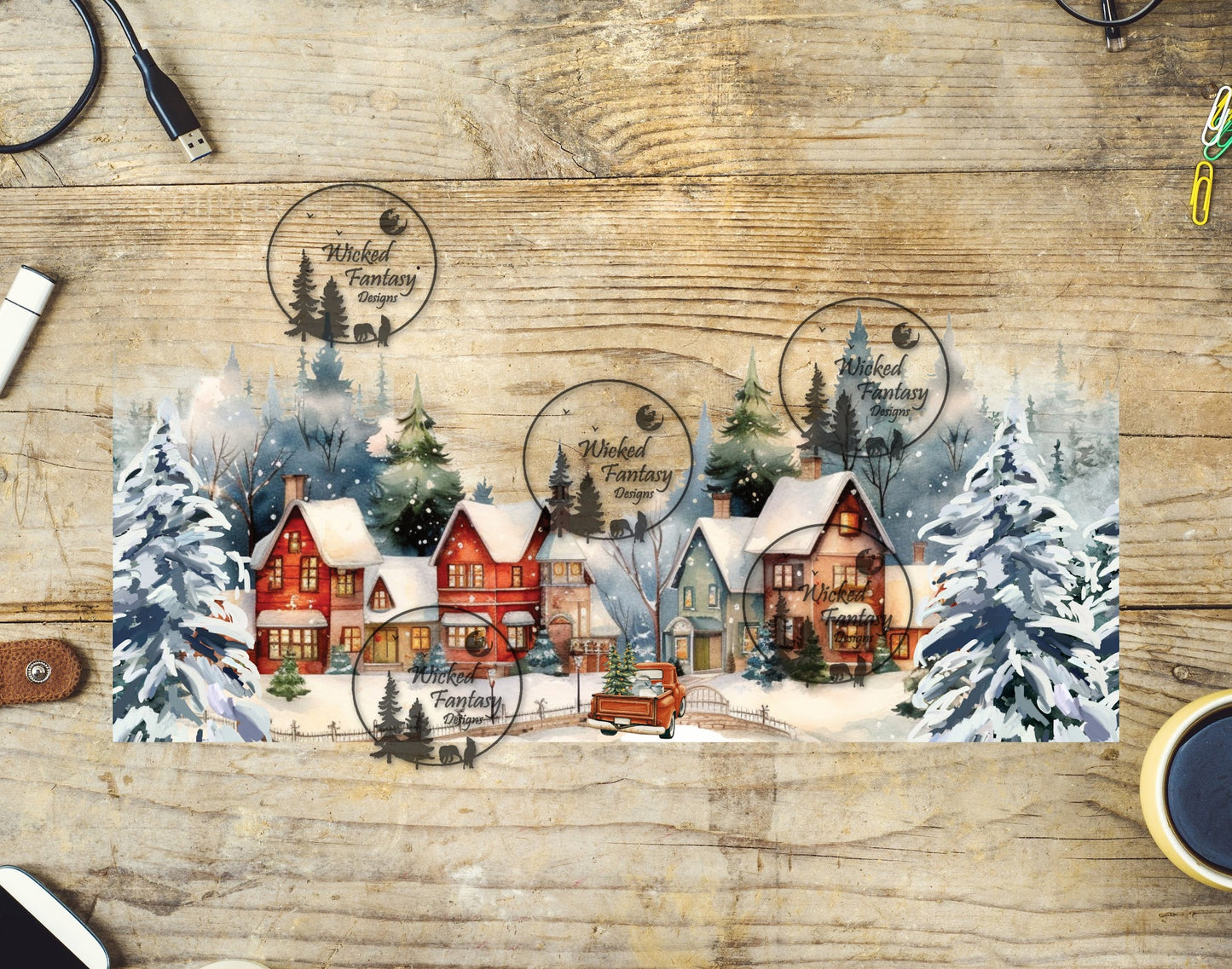 UVDTF Christmas Snowy Village 16oz 40oz Tumbler Wrap Element