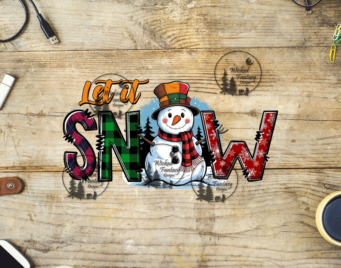 UVDTF Let It Snow Plaid and Snowman