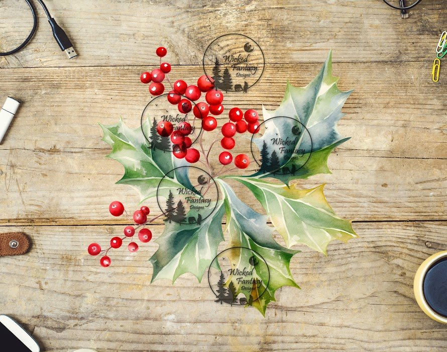 UVDTF Holly Berry Floral Arrangement