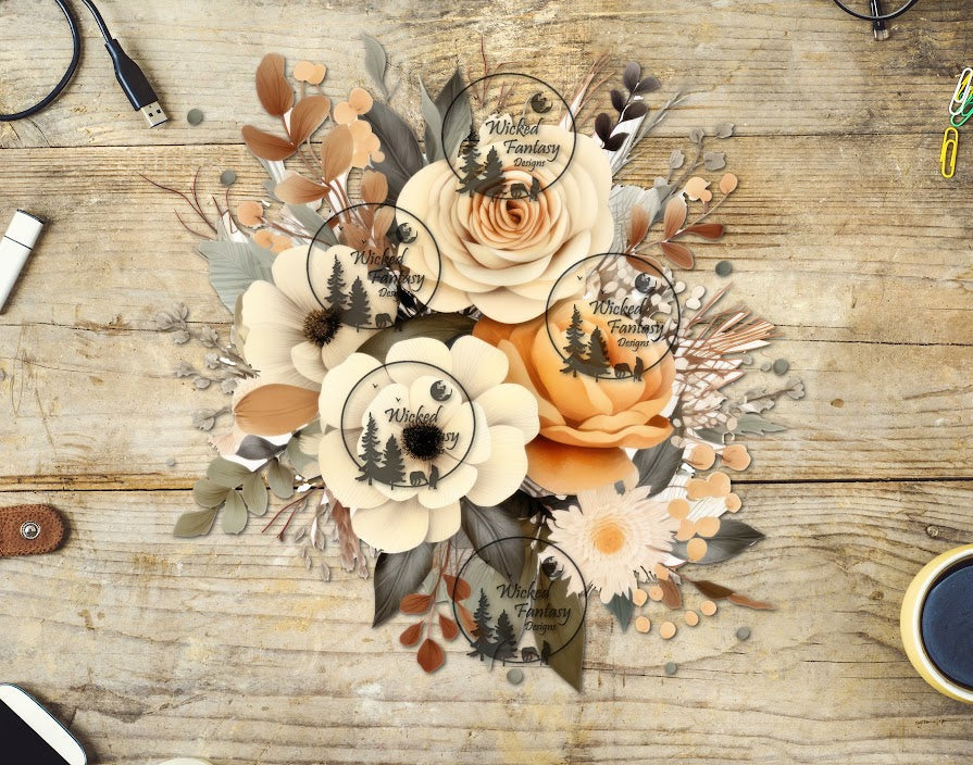 UVDTF Cream and Tan Floral Arrangement