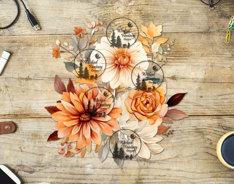 UVDTF Cream Orange and Tan Floral Arrangement