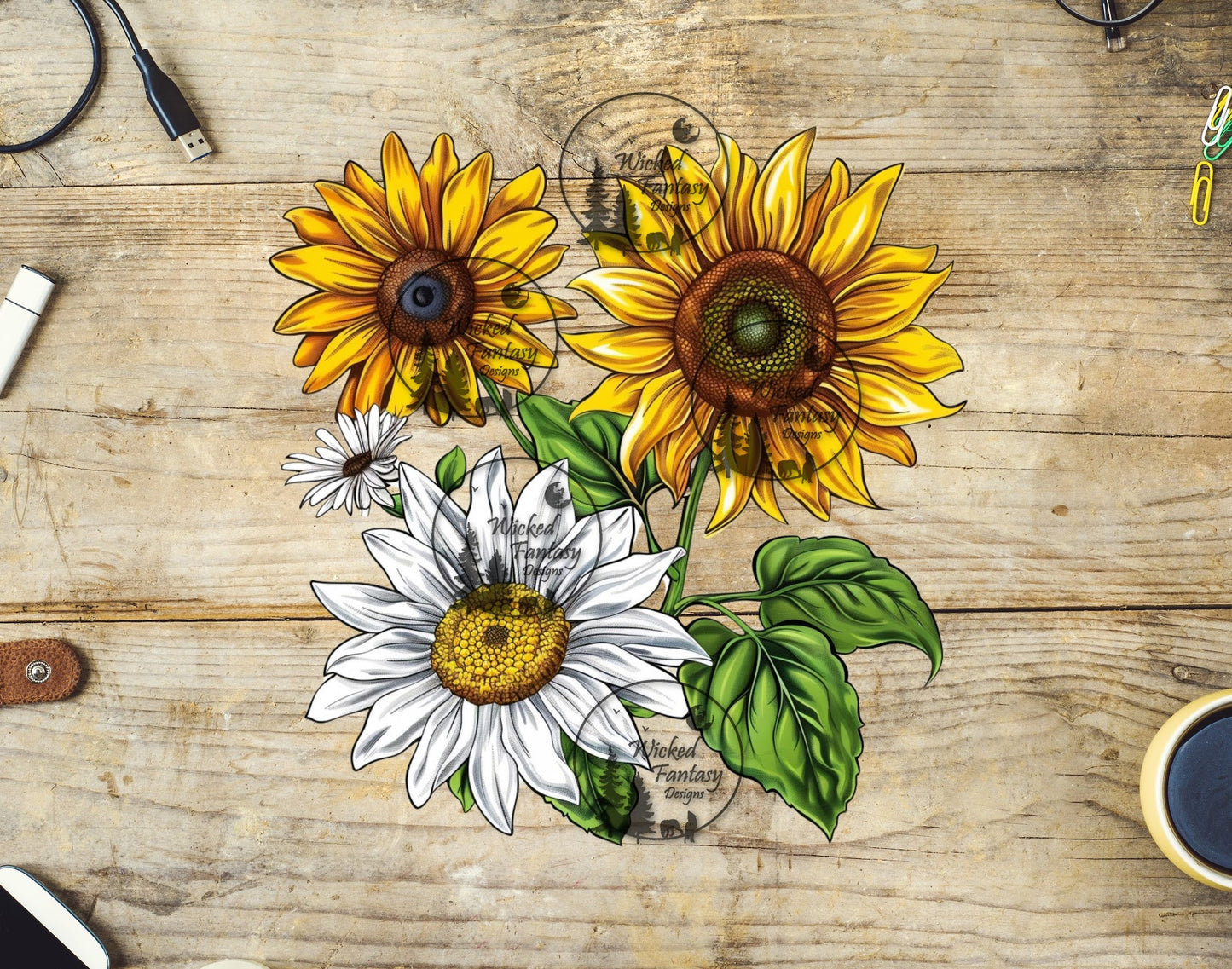 UVDTF Illustrated Sunflowers and Dasies